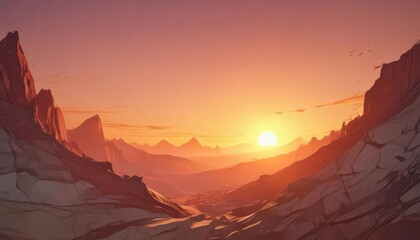 Naklejka premium Cracked paper overlay, stylized sunset gradient, vintage feel, clouds, vintage