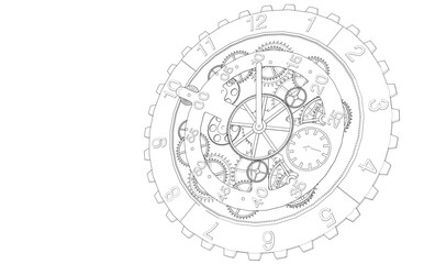 clock mechanism sketch 3d illustration
