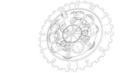 clock mechanism sketch 3d illustration