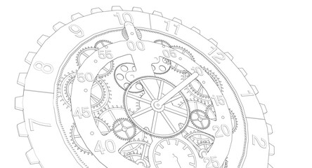 clock mechanism sketch 3d illustration
