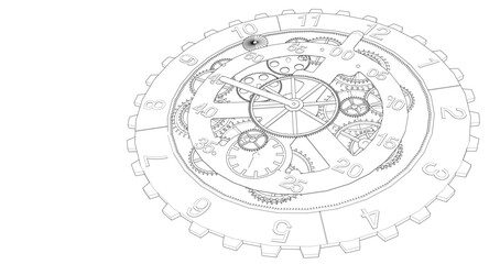 clock mechanism sketch 3d illustration