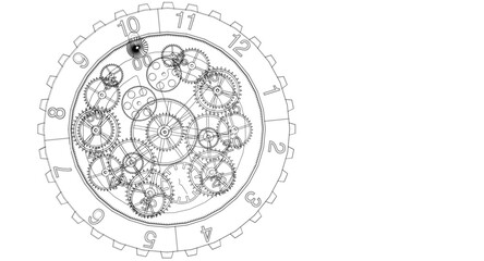 clock mechanism sketch 3d illustration