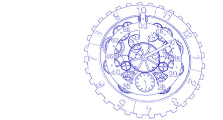 clock mechanism sketch 3d illustration