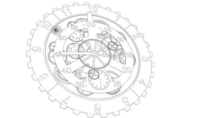 Naklejka premium clock mechanism sketch 3d illustration