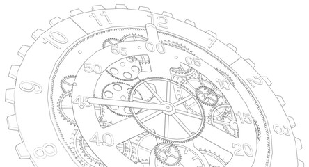 clock mechanism sketch 3d illustration