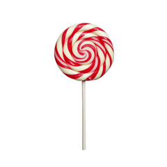 A swirl of red and white candy adorns this lollipop isolated on transparent background