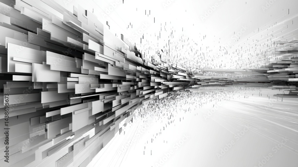 Poster dynamic abstract 3d data stream flows seamlessly across a sleek white technology background, showcas