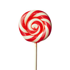 Red and White Swirled Lollipop isolated on transparent background