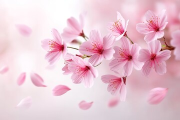 Delicate Pink Sakura Petals Drifting - Soft pastel pink cherry blossoms, gentle breeze, spring, serenity, nature's beauty. Symbolizing new beginnings, fragility, fleeting beauty, tranquility, and hope