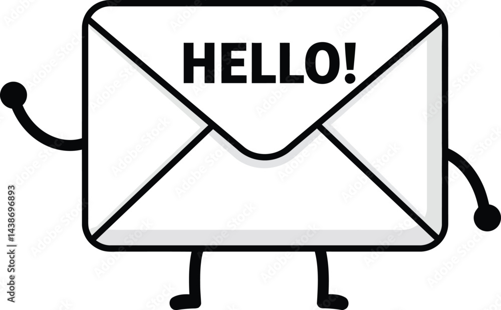 Poster envelope character waving hand with hello greeting message vector illustration design friendly commu