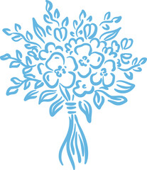 Blue hand drawn bouquet of abstract flowers. Floral clipart element in whimsical style. Spring vector illustration
