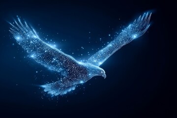 Eagle in Flight - A stunning of an eagle in a , constellation-like , soaring through a dark blue space