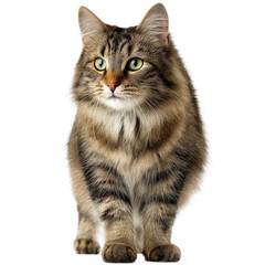 Obraz premium Fluffy Brown Tabby Cat Isolated on Transparent Background