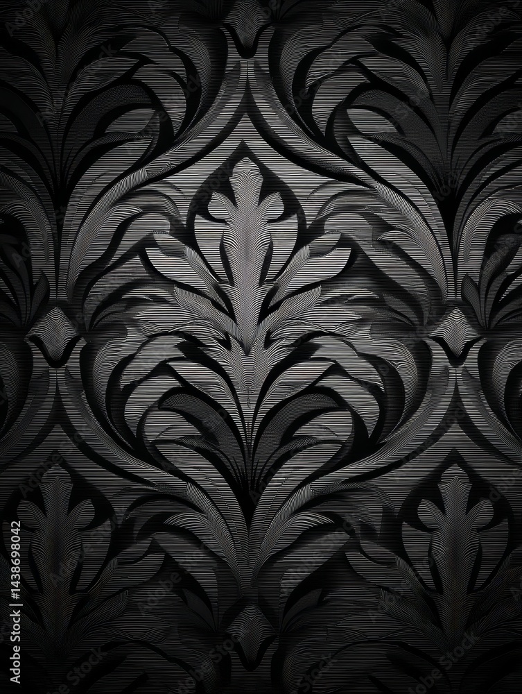 Aufkleber elegant black damask pattern - a luxurious grayscale showcasing an intricate damask pattern. perfect