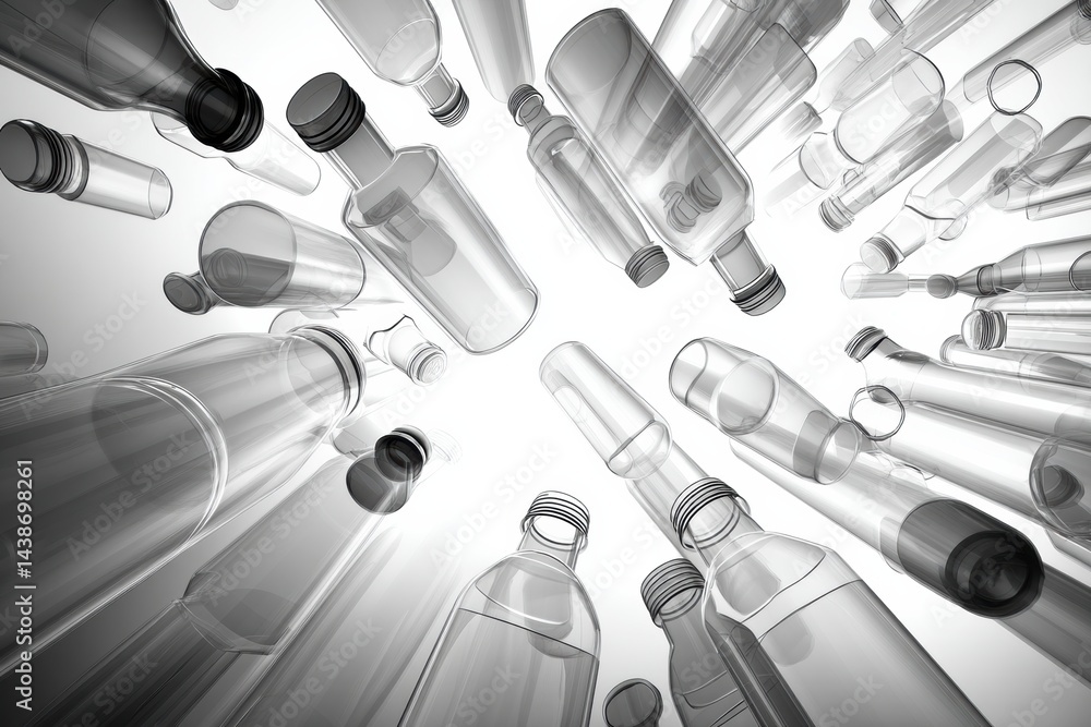 Poster floating abstract 3d plastic bottles create a conceptual layout against a clean white background