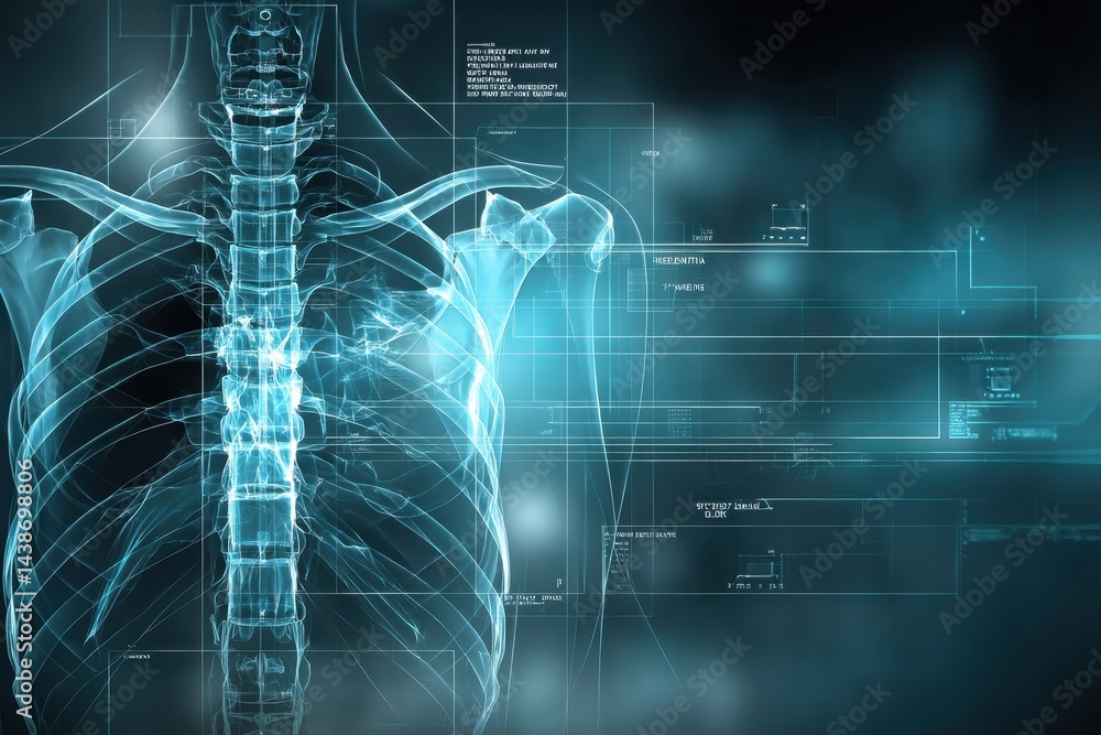 Poster x-ray scan animation illustrating the damage caused by smoking with a technical and clean layout for