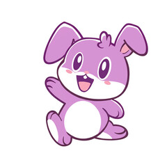 Cute Colorful Cartoon Bunny Holding Big Carrot in Pastel Colors with Happy Smile, Adorable Kawaii Animal, Digital Art Character, Fantasy Bunny Illustration for Kids and Nursery Clipart PNG