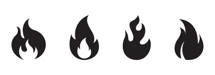 Fire icon collection. Fire flame symbol. Bonfire silhouette logotype. Flames symbols set flat style - stock.