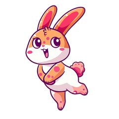 Cute Colorful Cartoon Bunny Holding Big Carrot in Pastel Colors with Happy Smile, Adorable Kawaii Animal, Digital Art Character, Fantasy Bunny Illustration for Kids and Nursery Clipart PNG