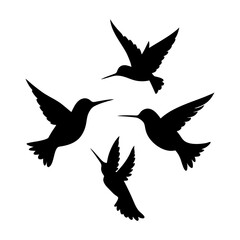Fototapeta premium Vector silhouettes of flying birds like eagle and dove are wild animal illustrations with black wings in nature, often used as a freedom symbol or tattoo design