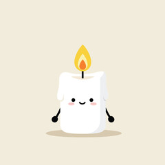 Cute smiling candle character with yellow flame and black arms vector illustration in simple style 
