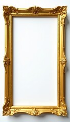 Glittery gold frame with ornate rectangular border on white background, frame, gold, border