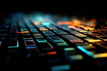 Fototapeta premium Abstract Glow From Keyboard and Screen Illuminates Dark Surface, Creating a Vibrant Visual Experience at Night
