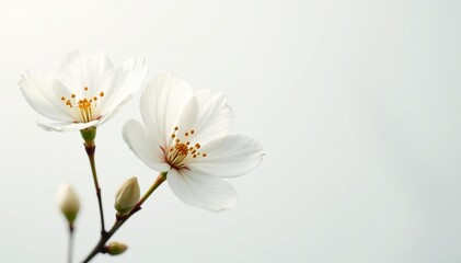 Delicate white blossom against pure white background, high resolution, macro photography