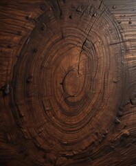 Fototapeta premium Dark, deeply saturated wood with visible growth rings and subtle sheen , rustic, elegant wood texture