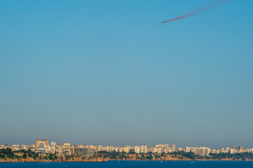 View of the touristic city of Antalya from the terrace of Konyaaltı beach