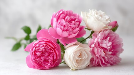 Fresh Pink Peonies and Roses Bouquet - Elegant pink and white roses and peonies symbolize love, beauty, purity, and new beginnings. A perfect gift for any occasion