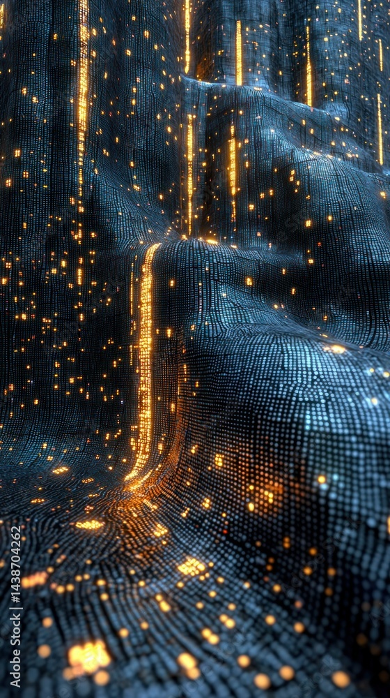Wall mural tech landscape glowing streams on structured terrain