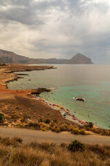 Amazing  view of Caletta del Bue Marino, San Vito Lo Capo,  Spiaggia di Isulidda, Trapani, Sicily, Italy. Dramatic clouds.