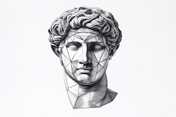 Geometric Classical Bust - A grayscale of a classical bust with geometric face overlay. Modern art, ancient sculpture