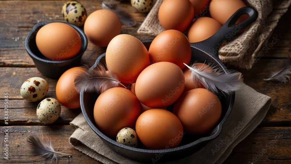 Poster a bowl filled with brown eggs, some of which have speckled patterns on their shells.