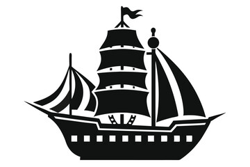 Pirate ship icon of silhouette vector illustration.