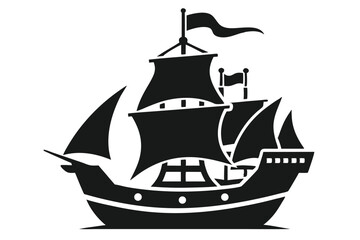 Pirate ship icon of silhouette vector illustration.