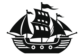 Pirate ship icon of silhouette vector illustration.