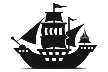 Pirate ship icon of silhouette vector illustration.