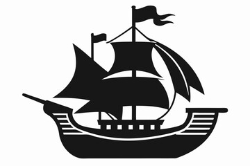Pirate ship icon of silhouette vector illustration.