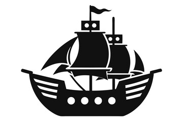 Pirate ship icon of silhouette vector illustration.