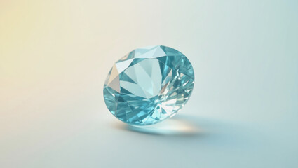 Beautiful blue diamond shining on a smooth surface with soft lighting creating an elegant ambiance