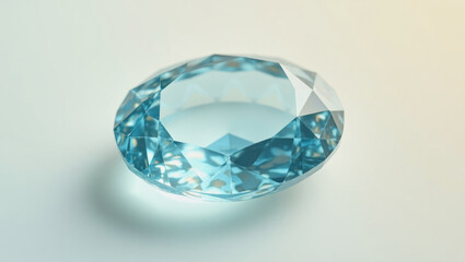 Fototapeta premium Blue gemstone sparkling under soft light with a clear background and intricate cut design