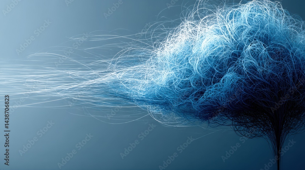 Poster Visual Representation of Artificial Intelligence as a Cloud of Interconnected Code Strands Illustrating Digital Thinking