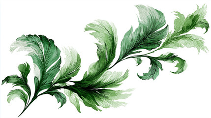 tropical leaf scroll design with transparent background, elegant brushwork style