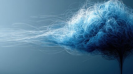 Visual Representation of Artificial Intelligence as a Cloud of Interconnected Code Strands Illustrating Digital Thinking