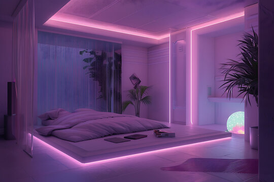cyberpunk aesthetic, retro-futuristic yk digital art featuring a crt monitor, beaded curtains, neon lighting, and a cozy tech-core energy
