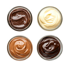 Four Delicious Dessert Dips isolated on transparent background