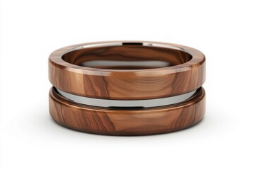Wooden ring with metal inlay on white background on transparent background