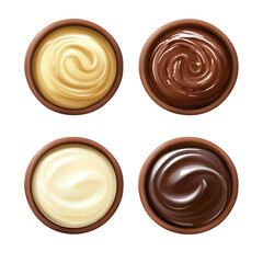 Creamy Chocolate and Caramel Sauces isolated on transparent background